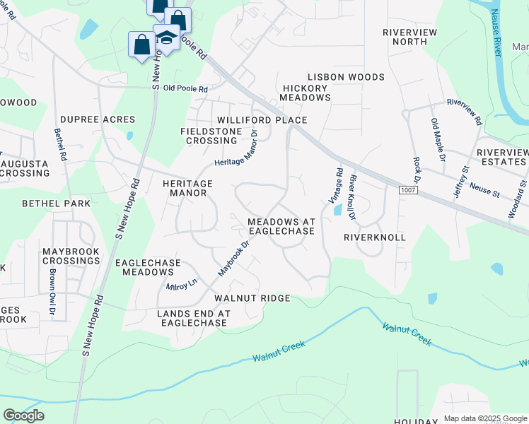 map of restaurants, bars, coffee shops, grocery stores, and more near 1717 Netherfield Lane in Raleigh