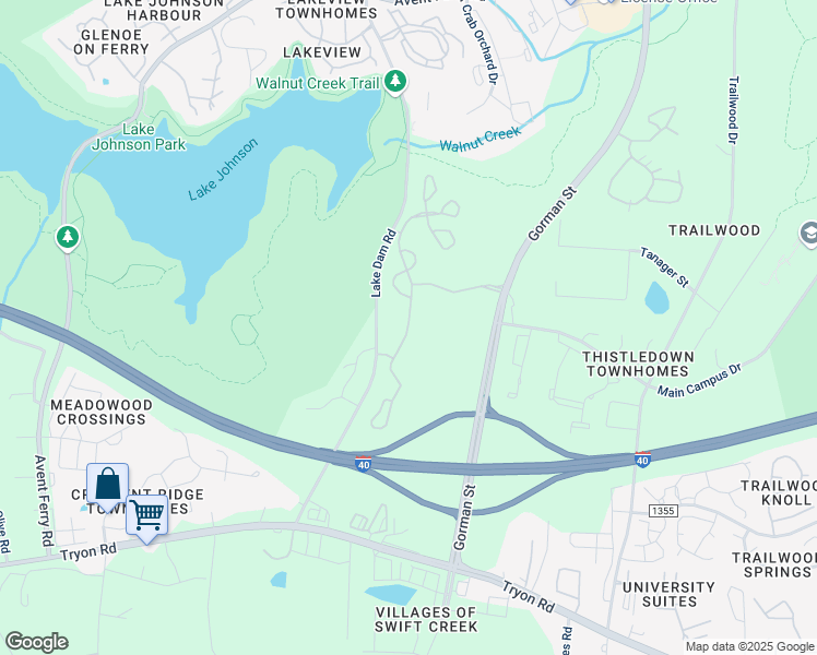 map of restaurants, bars, coffee shops, grocery stores, and more near 3261 Walnut Creek Parkway South in Raleigh