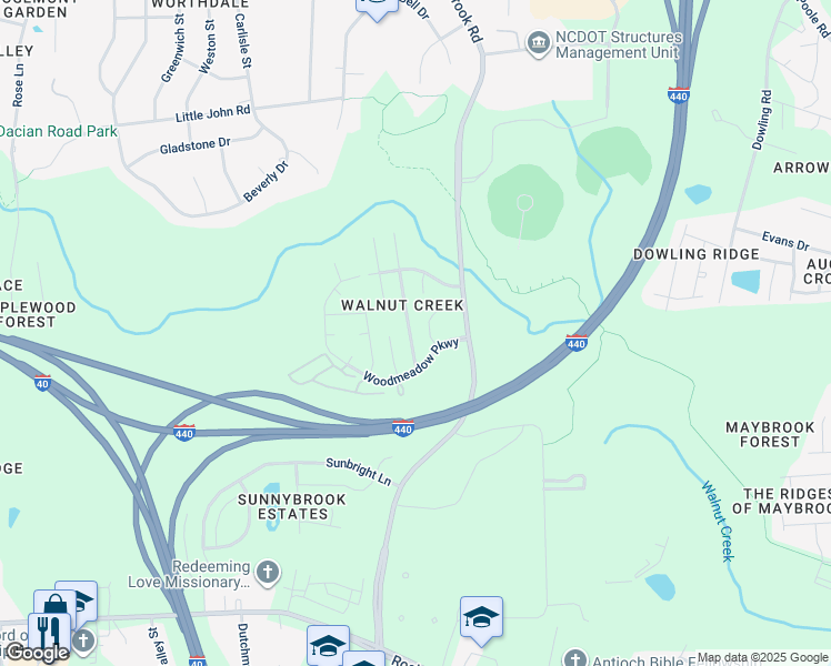 map of restaurants, bars, coffee shops, grocery stores, and more near 1513 Pleasant Garden Ln in Raleigh