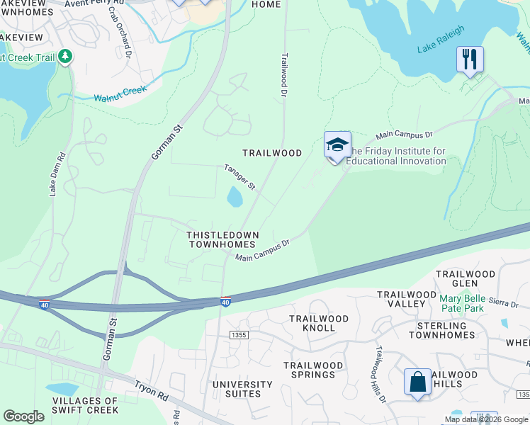 map of restaurants, bars, coffee shops, grocery stores, and more near 1632 Crump Road in Raleigh