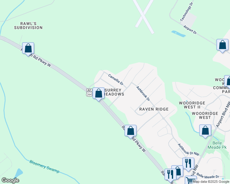 map of restaurants, bars, coffee shops, grocery stores, and more near 4307 Blazing Star Lane Northwest in Wilson