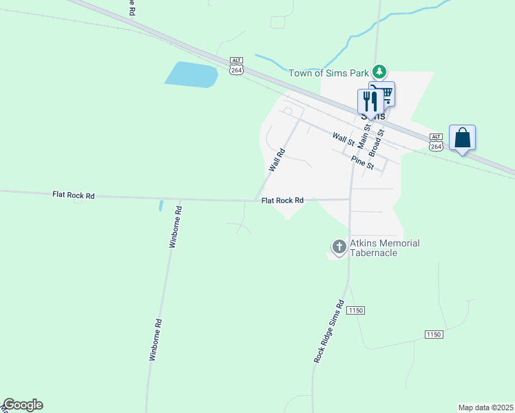map of restaurants, bars, coffee shops, grocery stores, and more near 6777 Flat Rock Road in Sims
