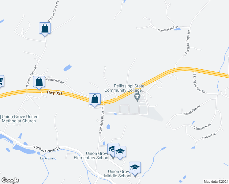 map of restaurants, bars, coffee shops, grocery stores, and more near 527 Grey Acres Lane in Friendsville