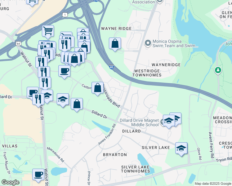 map of restaurants, bars, coffee shops, grocery stores, and more near 1010 Legacy Village Drive in Cary