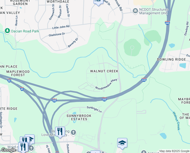 map of restaurants, bars, coffee shops, grocery stores, and more near 3209 Windmont Court in Raleigh