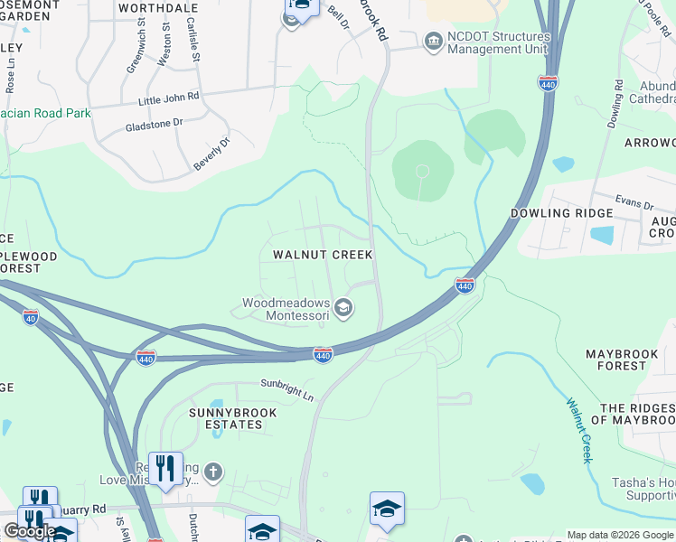 map of restaurants, bars, coffee shops, grocery stores, and more near in Raleigh