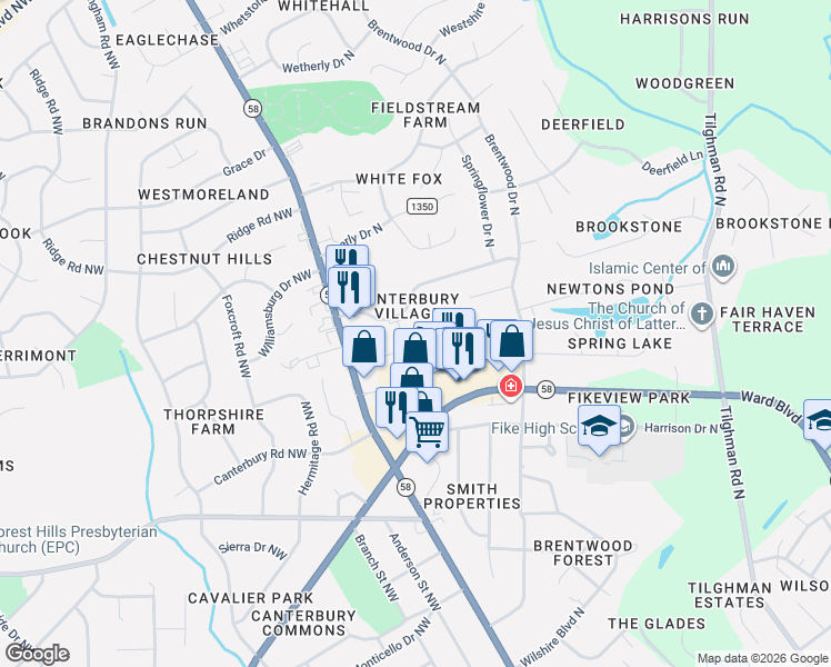 map of restaurants, bars, coffee shops, grocery stores, and more near 2251 Nash Pl N in Wilson