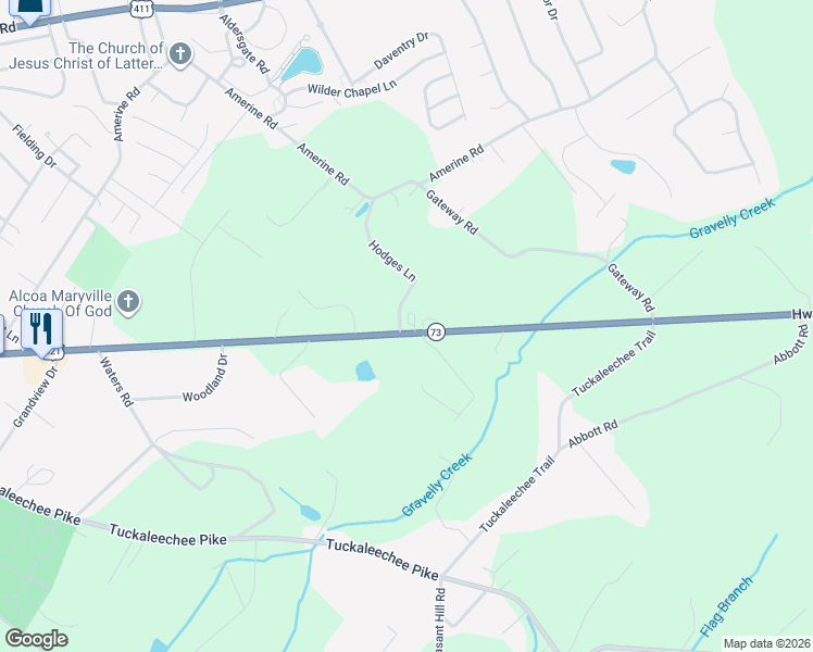 map of restaurants, bars, coffee shops, grocery stores, and more near 254 Courtyard Circle in Maryville