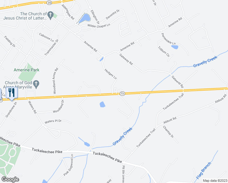 map of restaurants, bars, coffee shops, grocery stores, and more near 252 Courtyard Circle in Maryville