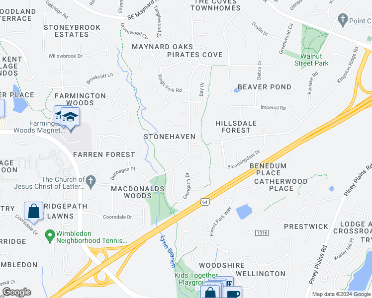 map of restaurants, bars, coffee shops, grocery stores, and more near 1516 Seabrook Avenue in Cary