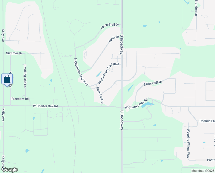 map of restaurants, bars, coffee shops, grocery stores, and more near 109 Woodland Drive in Edmond