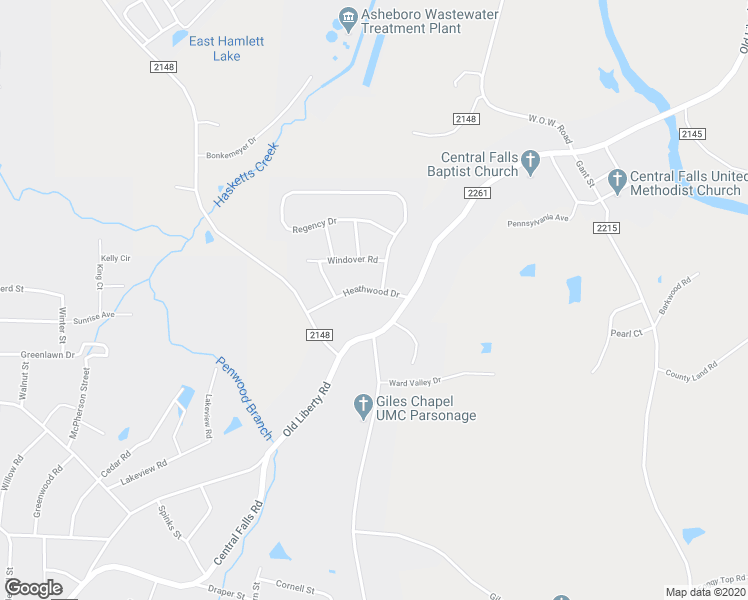 map of restaurants, bars, coffee shops, grocery stores, and more near 1134 Heathwood Drive in Randleman