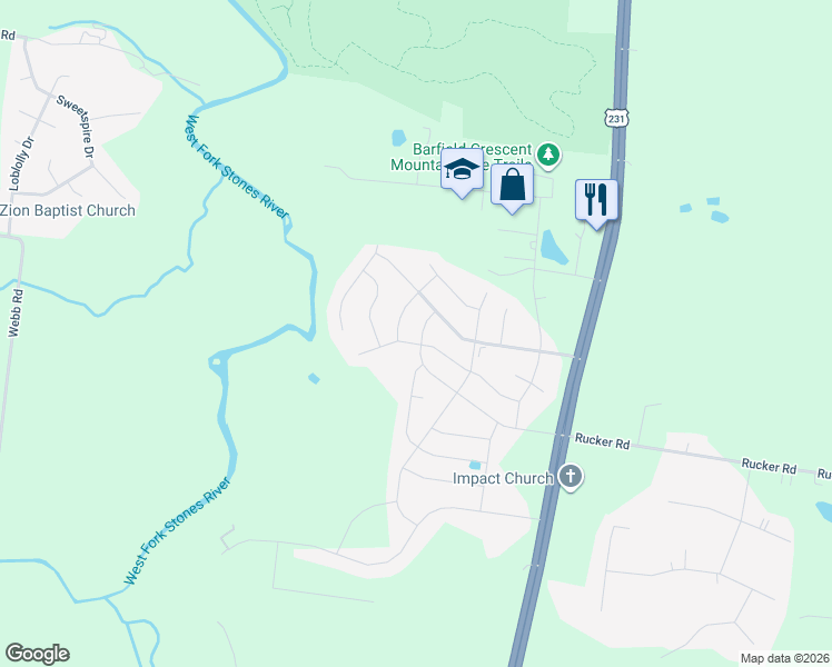 map of restaurants, bars, coffee shops, grocery stores, and more near 200 Burnley Way in Murfreesboro