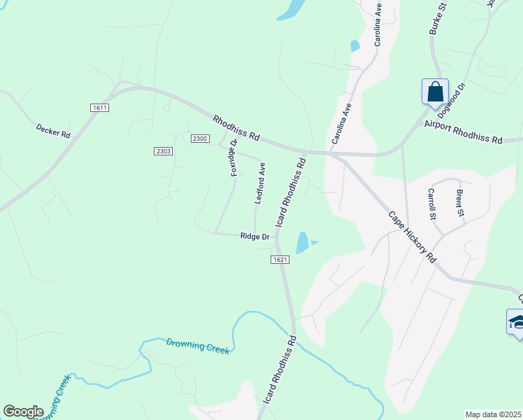 map of restaurants, bars, coffee shops, grocery stores, and more near 8571 Ledford Avenue in Connelly Springs