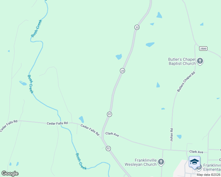 map of restaurants, bars, coffee shops, grocery stores, and more near 2395 North Carolina 22 in Franklinville