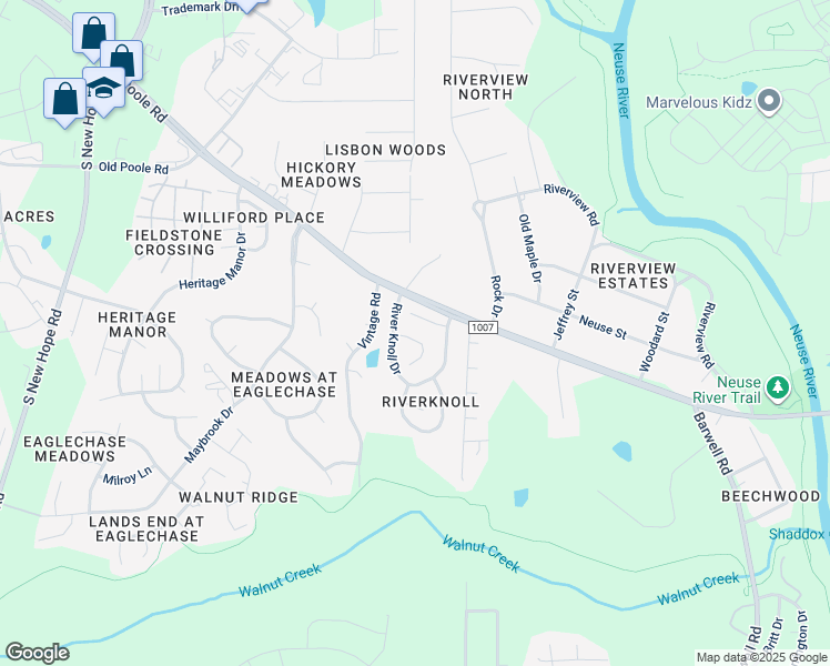 map of restaurants, bars, coffee shops, grocery stores, and more near 5509 Wood Pond Court in Raleigh