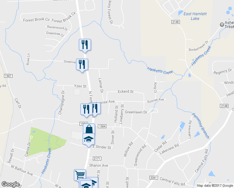 map of restaurants, bars, coffee shops, grocery stores, and more near 222 Eckerd Street in Asheboro