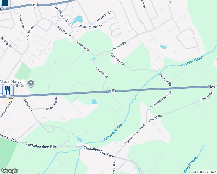 map of restaurants, bars, coffee shops, grocery stores, and more near 210 Courtyard Circle in Maryville