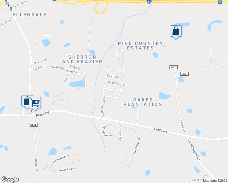 map of restaurants, bars, coffee shops, grocery stores, and more near 4905 Boulder Falls Court in Knightdale