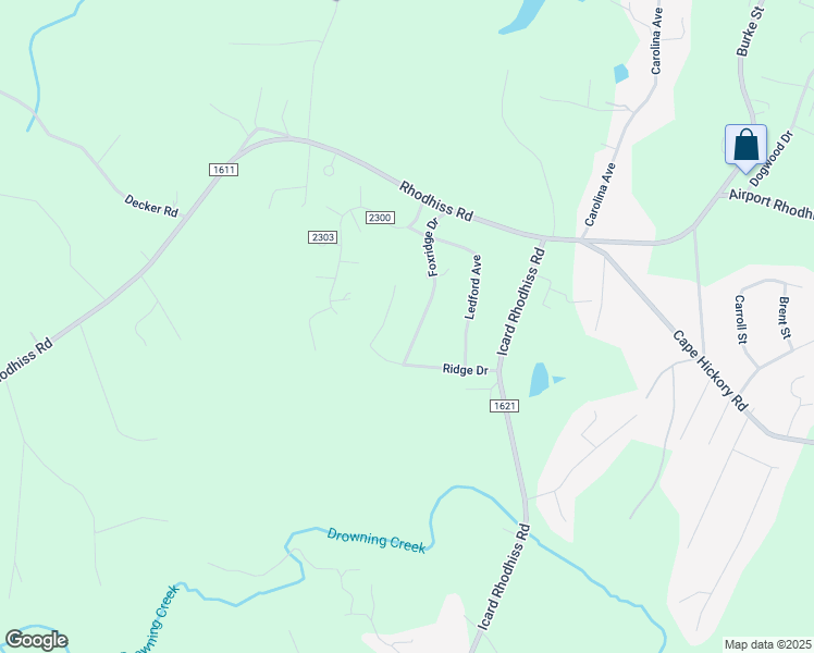 map of restaurants, bars, coffee shops, grocery stores, and more near 2080 Foxridge Drive in Connelly Springs