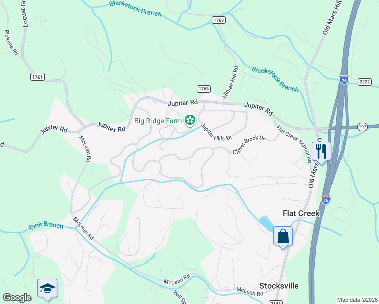 map of restaurants, bars, coffee shops, grocery stores, and more near 538 Brook Knoll Circle in Weaverville