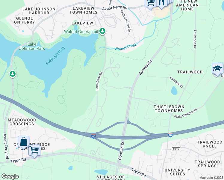 map of restaurants, bars, coffee shops, grocery stores, and more near 3211 Walnut Creek Parkway South in Raleigh