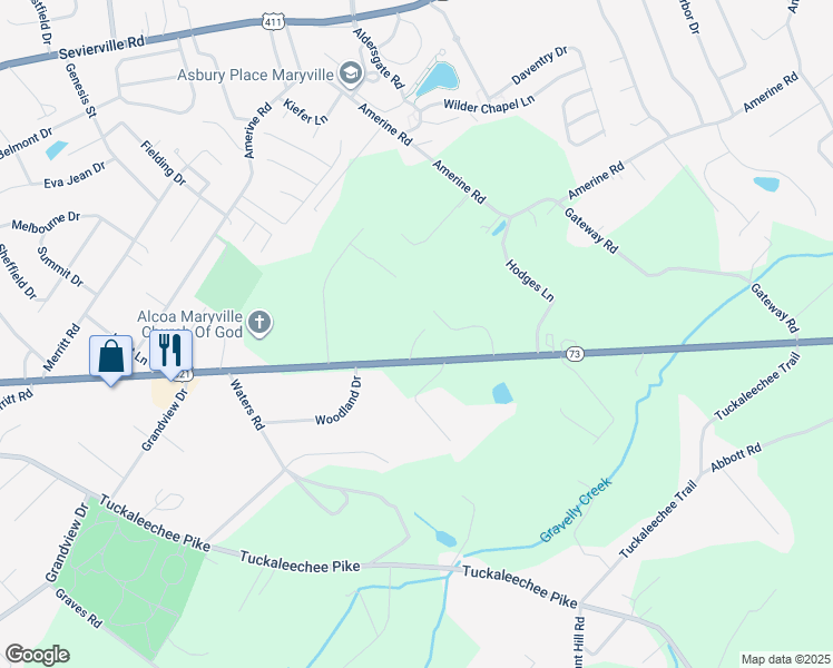 map of restaurants, bars, coffee shops, grocery stores, and more near 2850 East Lamar Alexander Parkway in Maryville