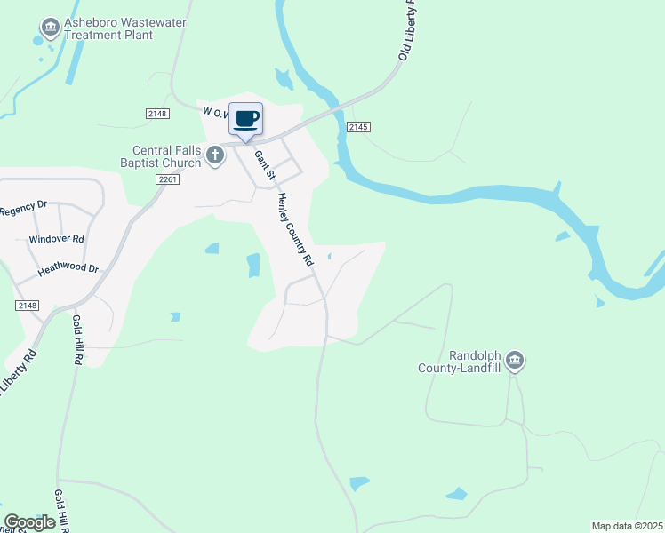 map of restaurants, bars, coffee shops, grocery stores, and more near 1121 Barkwood Road in Randleman