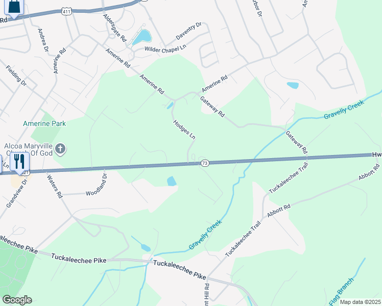 map of restaurants, bars, coffee shops, grocery stores, and more near 210 Courtyard Circle in Maryville