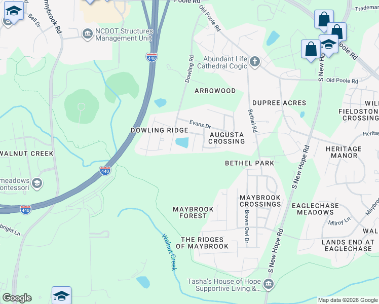 map of restaurants, bars, coffee shops, grocery stores, and more near 1534 Golden Bell Drive in Raleigh