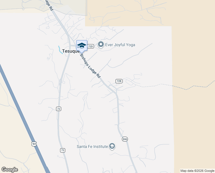 map of restaurants, bars, coffee shops, grocery stores, and more near 1 Tesuque Hill Road in Santa Fe