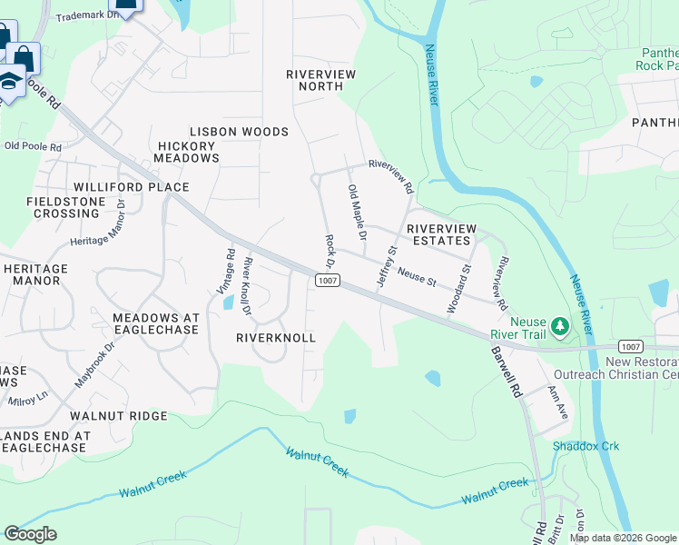 map of restaurants, bars, coffee shops, grocery stores, and more near 5709 Angelfish Court in Raleigh