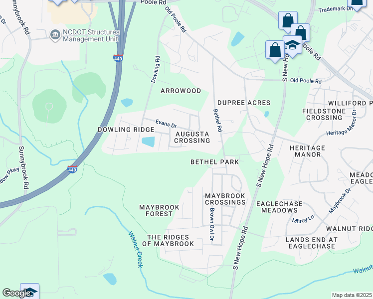 map of restaurants, bars, coffee shops, grocery stores, and more near 4110 Chinese Fir Trail in Raleigh