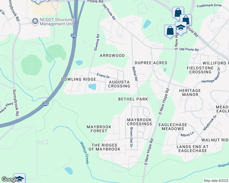 map of restaurants, bars, coffee shops, grocery stores, and more near 4106 Chinese Fir Trail in Raleigh
