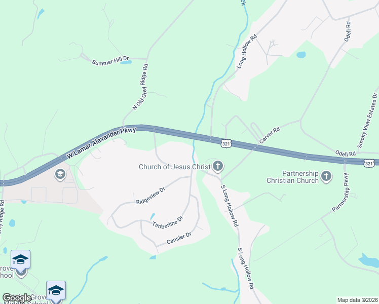 map of restaurants, bars, coffee shops, grocery stores, and more near 330 South Long Hollow Road in Maryville
