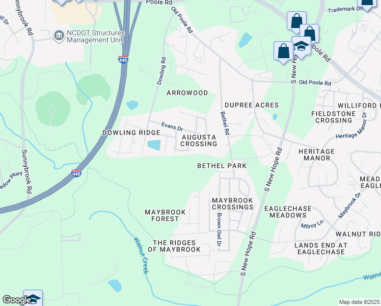 map of restaurants, bars, coffee shops, grocery stores, and more near 4106 Chinese Fir Trail in Raleigh
