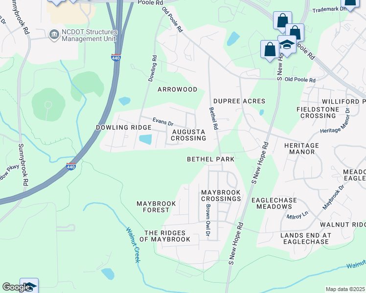 map of restaurants, bars, coffee shops, grocery stores, and more near 4110 Chinese Fir Trail in Raleigh