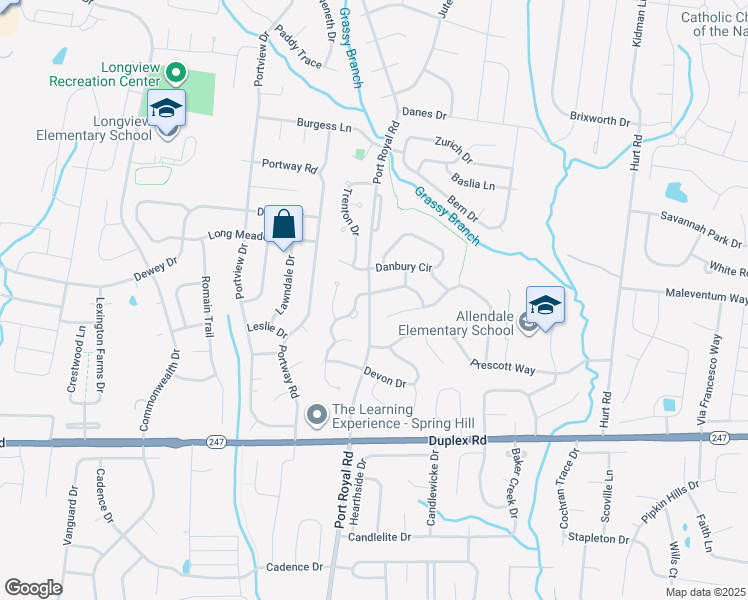 map of restaurants, bars, coffee shops, grocery stores, and more near 2301 Leighton Way in Spring Hill