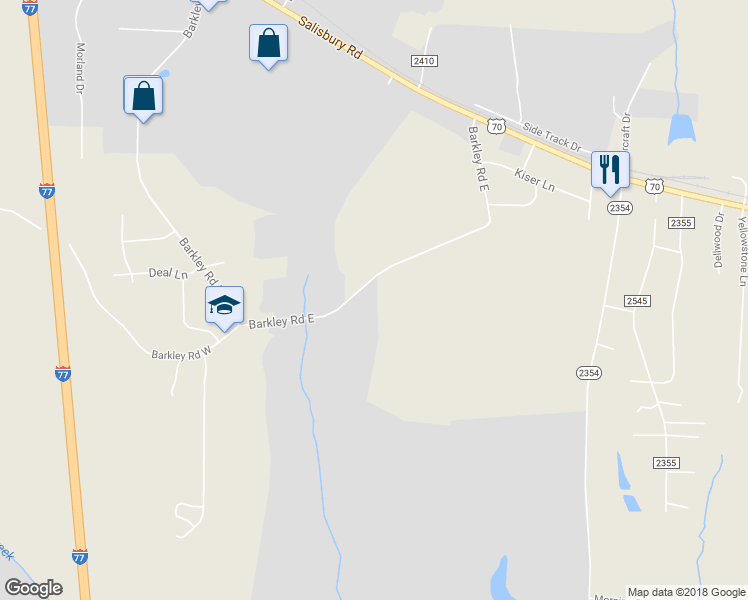 map of restaurants, bars, coffee shops, grocery stores, and more near 361 Barkley Road East in Statesville