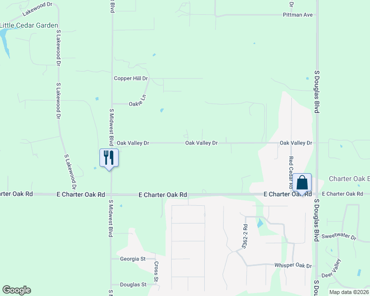 map of restaurants, bars, coffee shops, grocery stores, and more near 3401 Oak Valley Drive in Guthrie