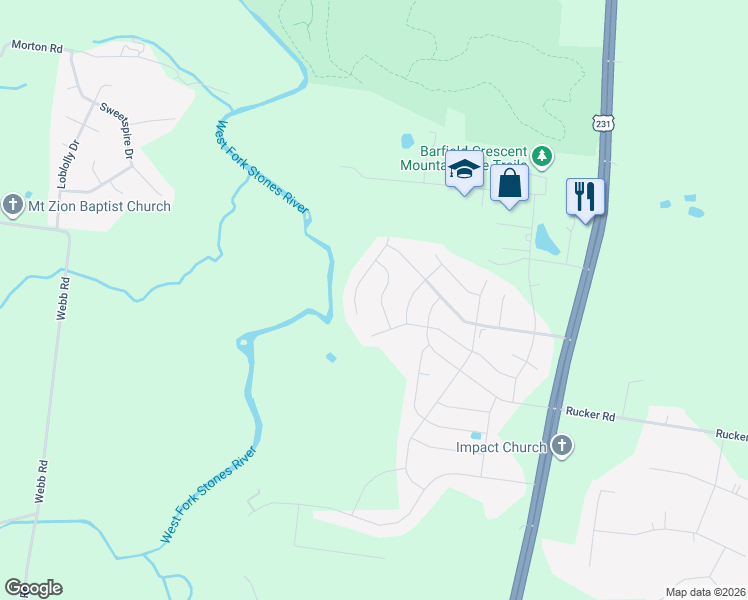 map of restaurants, bars, coffee shops, grocery stores, and more near 4144 Dwight Way in Murfreesboro