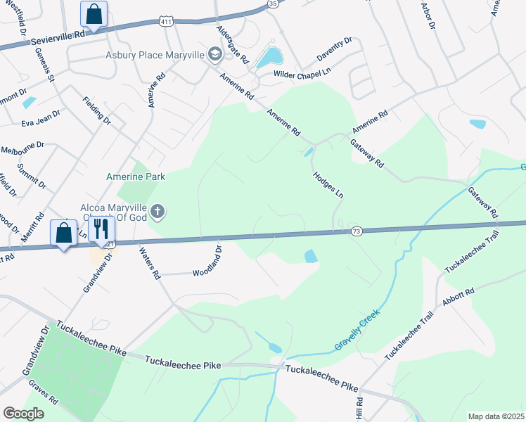 map of restaurants, bars, coffee shops, grocery stores, and more near 2841 East Lamar Alexander Parkway in Maryville