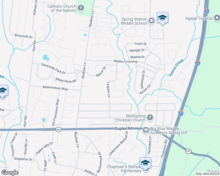 map of restaurants, bars, coffee shops, grocery stores, and more near 2018 Lequire Lane in Spring Hill
