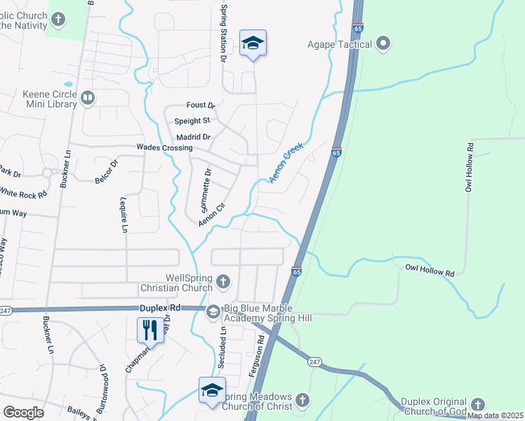map of restaurants, bars, coffee shops, grocery stores, and more near 4003 Red Brick in Spring Hill