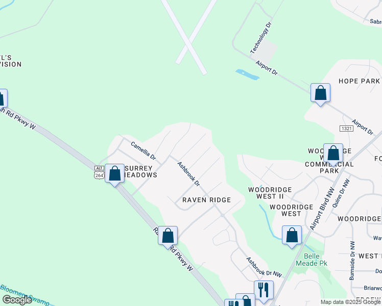 map of restaurants, bars, coffee shops, grocery stores, and more near 4210 Snapdragon Drive Northwest in Wilson