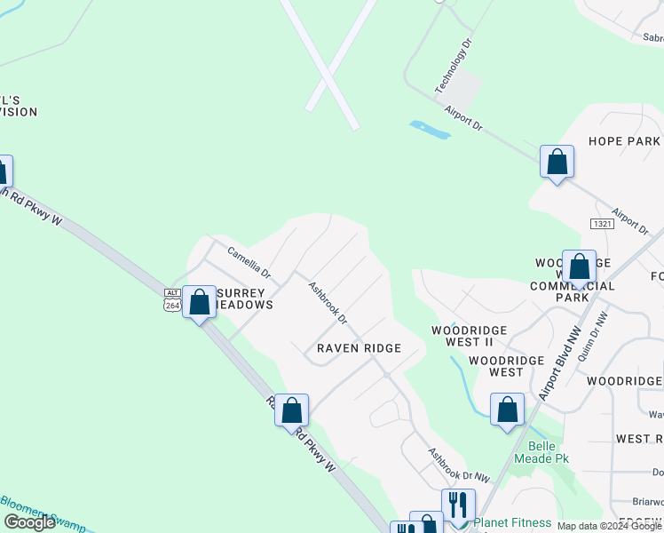 map of restaurants, bars, coffee shops, grocery stores, and more near 4210 Snapdragon Drive Northwest in Wilson