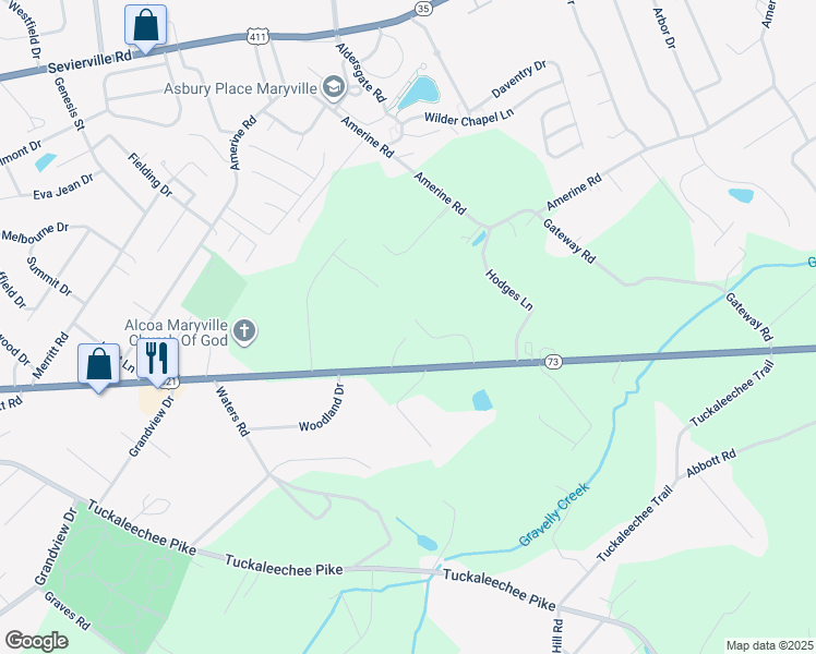 map of restaurants, bars, coffee shops, grocery stores, and more near 2841 East Lamar Alexander Parkway in Maryville