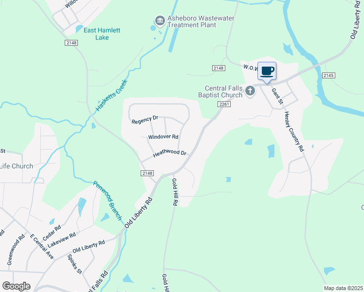 map of restaurants, bars, coffee shops, grocery stores, and more near 2112 Regency Drive in Randleman