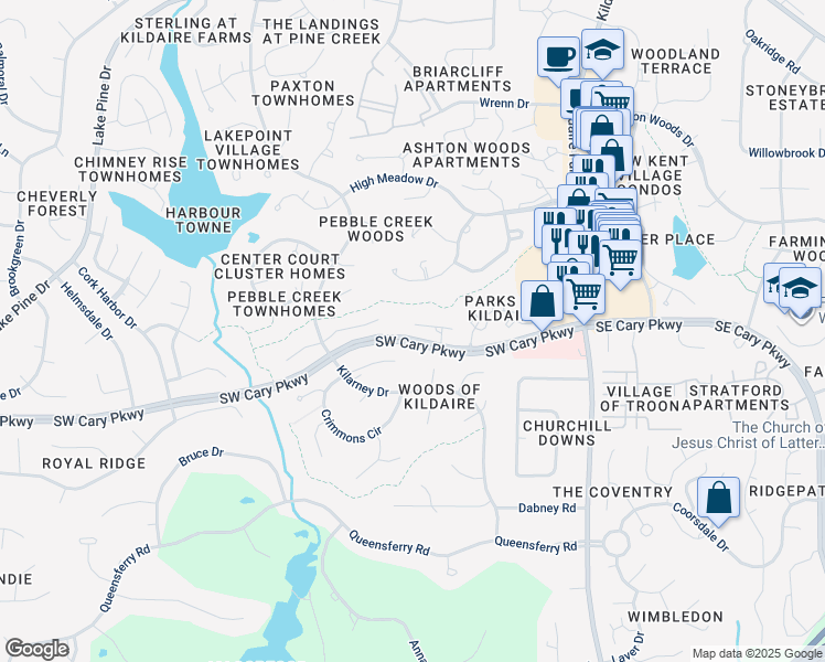 map of restaurants, bars, coffee shops, grocery stores, and more near 217 Concannon Court in Cary