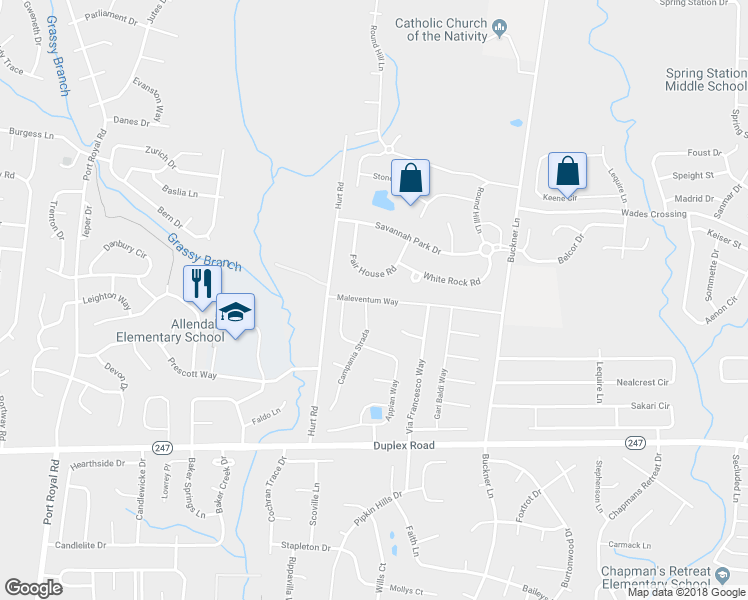 map of restaurants, bars, coffee shops, grocery stores, and more near 1001 Maleventum Way in Spring Hill